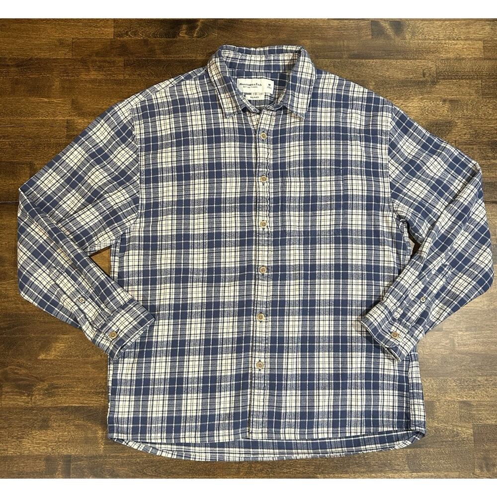 Abercrombie Fitch Men’s Flannel Shirt Size M Soft A&F Relaxed Fit Blue Navy